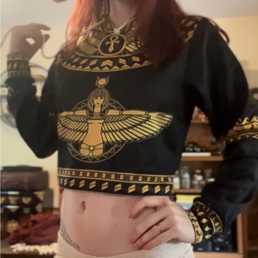 Goddess Isis Egyptian Croptop Sweater with hood